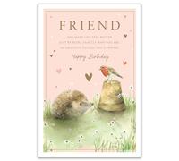 Tracks Publishing Birthday Card for Friend - Cute Hedgehog & Robin - Embossed Gold Foil Finish - Premium Greeting Card with Envelope