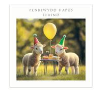 Tracks Publishing Birthday Card for Friend - Cute Welsh Sheep & Cake Design - Premium Greeting Card with Envelope - Penblwydd Hapus Ffrind