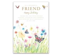 Tracks Publishing Birthday Card for Friend - Pretty Flowers & Butterflies with Sentimental Verse - Embossed Gold Foil Finish - Premium Greeting Card with Envelope