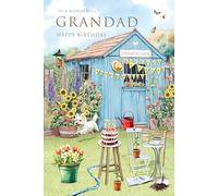 Tracks Publishing Birthday Card for Grandad - Cute Dog & Garden Scene - Embossed Gold Foil Finish - Premium Greeting Card with Envelope