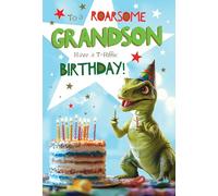 Tracks Publishing Birthday Card for Grandson - Fun T-Rex Dinosaur Design - Embossed Gold Foil Finish - Premium Greeting Card with Envelope