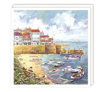 Tracks Publishing Birthday Card for Men - Scenic Harbour Design - 'Coastal Village' by Pip Wilson - Blank Inside - Artistic Greeting Card for Him