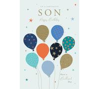 Tracks Publishing Birthday Card for Son - Fun Balloons Design - Embossed Gold Foil Finish - Premium Greeting Card with Envelope