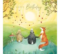 Tracks Publishing Birthday Card for Women - Adorable Mouse, Bunny Rabbit, Badger & Fox Design - Gold Foil Finish - Premium Greeting Card with Envelope