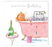 Tracks Publishing Birthday Card for Women - Cute Cat Relaxing in Bath Design - Embossed Gold Foil Finish - Premium Greeting Card with Envelope