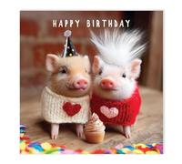 Tracks Publishing Birthday Card for Women - Cute Piglets Design - Fluff Embellishment - Premium Greeting Card with Envelope