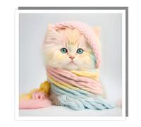 Tracks Publishing Birthday Card for Women - Cute Rainbow Kitten in Wool Design - Blank Inside - Animal Greeting Card for Her