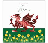 Tracks Publishing Birthday Card for Women - Lovely Welsh Dragon & Daffodils - Embossed Red Foil - Premium Greeting Card with Envelope - Penblwydd Hapus