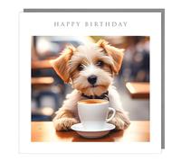 Tracks Publishing Birthday Card - Happy Birthday Card with Cute Dog and Coffee Design - for Men or Women