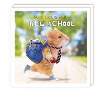 Tracks Publishing Boys/Girls 'Good Luck in Your New School' Card - Cute Hamster Wearing a Tie with Backpack and Apple - For Him/Her