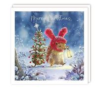 Tracks Publishing Charity Christmas Card Pack of 10 - Hedgehog and Christmas Tree - Christmas Card Multipack - In Aid of UK Charities