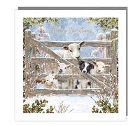 Tracks Publishing Charity Christmas Cards - Sheep, Lambs and Dog at Snowy Farm Gate with Foil Finish - Eco-Friendly - Pack of 5 Cards