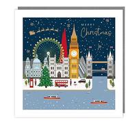 Tracks Publishing Charity Christmas Card Pack of 5 - Snowy London Landmarks - Foil Finish - Christmas Card Multipack - In Aid of UK Charities