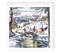 Tracks Publishing Charity Christmas Cards - Children's Pony Ride in Snowy Mountain Village - Eco-Friendly - Pack of 5 Cards