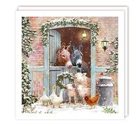 Tracks Publishing Charity Christmas Cards - Donkeys, Geese and Sheep at Snowy Barn Gate - Eco-Friendly - Pack of 5 Cards