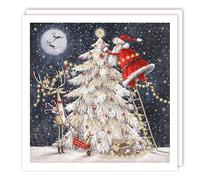 Tracks Publishing Charity Christmas Cards - Father Christmas Decorating the Tree - Eco-Friendly - Pack of 5 Cards, 140 x 140 mm