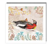 Tracks Publishing Charity Christmas Cards - Festive Penguin and Robins in the Snow with Foil Details - Eco-Friendly - Pack of 5 Cards