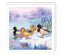 Tracks Publishing Charity Christmas Cards - Flock of Ducks on a Frosty Riverbank - Eco-Friendly and Recyclable - Pack of 10 Cards
