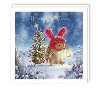 Tracks Publishing Charity Christmas Cards - Hedgehog and Christmas Tree in the Snow - Eco-Friendly - Pack of 5 Cards