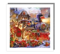 Tracks Publishing Charity Christmas Cards - Mr and Mrs Claus, Steam Train and Elves with Foil Finish - Eco-Friendly - Pack of 5 Cards