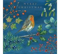 Tracks Publishing Charity Christmas Cards Pack of 5 - Artistic Robin Design - Foil Finish - Festive Christmas Cards Multipack - In Aid of Marie Curie