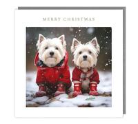 Tracks Publishing Charity Christmas Cards Pack of 5 - Charity Christmas Cards with a Snowy Westie Dogs Design - Eco-Friendly Xmas Cards Multipack with Envelopes
