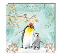 Tracks Publishing Charity Christmas Cards Pack of 5 - Charity Christmas Cards with Penguins and Festive Foliage Design - Eco-Friendly Xmas Cards Multipack with Envelopes