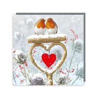 Tracks Publishing Charity Christmas Cards Pack of 5 - Charity Christmas Cards with Robins and a Hanging Love Heart Design - Eco-Friendly Xmas Cards Multipack with Envelopes