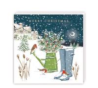 Tracks Publishing Charity Christmas Cards - Pack of 5 Premium Christmas Greeting Cards with Envelopes - Festive Robins in Snowy Garden Scene - Supporting UK Charities