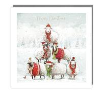 Tracks Publishing Charity Christmas Cards - Pyramid of Sheep and Goats in Hats and Scarves with Foil Finish - Eco-Friendly - Pack of 5 Cards
