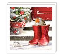 Tracks Publishing Charity Christmas Cards - Robin and Snowy Wellington Boots - Eco-Friendly - Pack of 5 Cards