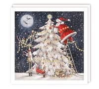Tracks Publishing Charity Christmas Cards - Santa and Rudolph Decorating the Christmas Tree - Eco-Friendly and Recyclable - Pack of 10 Cards