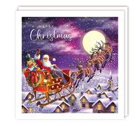 Tracks Publishing Charity Christmas Cards - Santa's Sleigh in the Night Sky - Eco-Friendly - Pack of 5 Cards