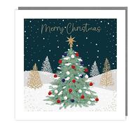Tracks Publishing Charity Christmas Cards - Snowy Christmas Tree with Foil Details - Eco-Friendly - Pack of 5 Cards