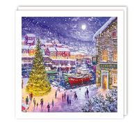 Tracks Publishing Charity Christmas Cards - Snowy Harbourside Boats and Tree - Eco-Friendly - Pack of 5 Cards