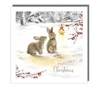 Tracks Publishing Christmas Card - Christmas Cards with Bunny Rabbits in the Snow Design and Special Finish - Eco-Friendly Single Xmas Cards with Envelope