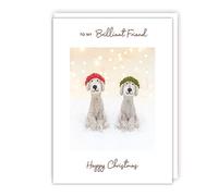 Tracks Publishing Christmas Card for Friend - Dogs in Woolly Hats - Festive Christmas Greeting Card for a Brilliant Friend - For Men or For Women