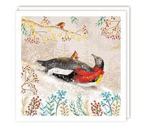 Tracks Publishing Christmas Cards Pack of 10 - Robin Bobsleighing on a Penguins Back - Eco-Friendly & Recyclable