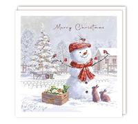 Tracks Publishing Christmas Cards Pack of 10 - Snowman in an Allotment with Robins and Rabbits - Eco-Friendly & Recyclable
