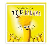 Tracks Publishing Congratulations Card for Him or Her - Humorous Top Banana Design - Well Done Card for Friends or Family - Fluff and Googly Eye Embellishments.