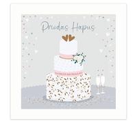 Tracks Publishing Congratulations on Your Wedding Day Card - Elegant Cake Design - Welsh Premium Greeting Card with Envelope - Priodus Hapus