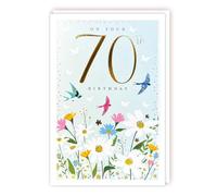 Tracks Publishing Female 70th Birthday Card - Happy Birthday Card Age 70 with Birds and Floral Meadow Design and Embossed Foil Details - Birthday Card for Women