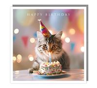 Tracks Publishing Female Birthday Card - Happy Birthday Card with Party Cat and Cake Design - for Women/Girls