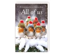 Tracks Publishing From All of Us Christmas Card - Christmas Cards with Festive Robins in the Snow Design - Eco-Friendly Single Xmas Cards with Envelope