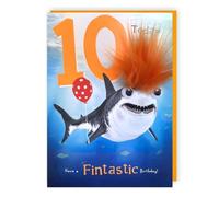 Tracks Publishing Funny 10th Birthday Card for Boys - Amusing Shark Design - Googly Eyes and Fluff Embellishments - Age 10 Birthday Greeting Card for Him
