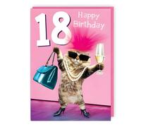 Tracks Publishing Funny 18th Birthday Card for Women - Hilarious Cat Design - Googly Eyes and Fluff Embellishment - Age 18 Happy Birthday Card for Her