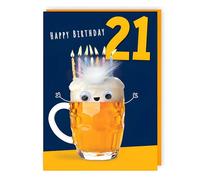 Tracks Publishing Funny 21st Birthday Card for Men - Beer and Candles Design - Googly Eyes and Fluff Embellishment - Age 21 Birthday Greeting Card for Him