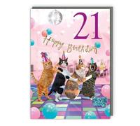 Tracks Publishing Funny 21st Birthday Card for Women - Humorous Party Cats Design - Age 21 Happy Birthday Card for Her