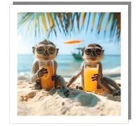 Tracks Publishing Funny Birthday/Blank Card for Men/Women - Blank Inside - Humorous Monkeys on Holiday Design - General Card Suitable for Any Occasion