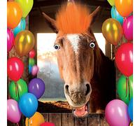Tracks Publishing Funny Birthday Card - Amusing Horse and Balloon Design - Googly Eyes and Fluff Embellishment - Animal Birthday Greeting Card for Him, Her, Kids, Teens, or Adults